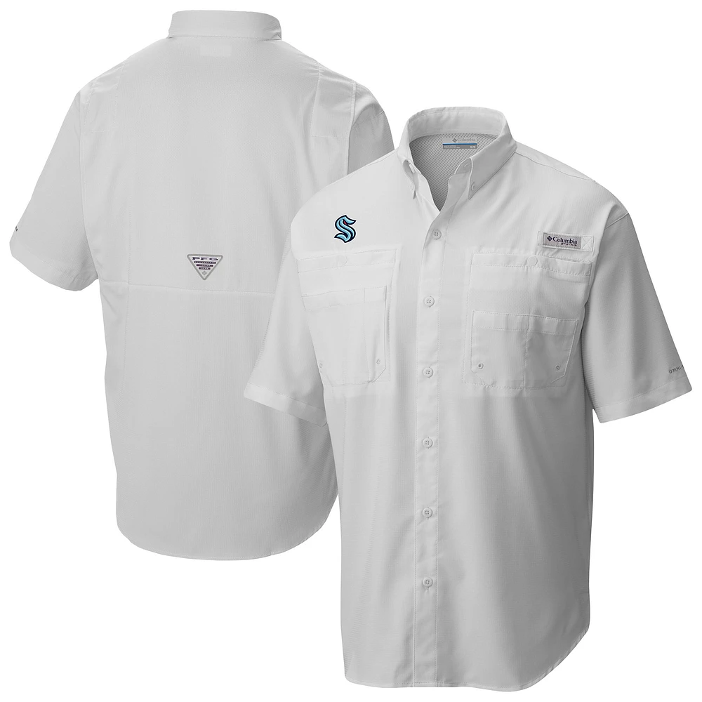 Men's Columbia White Seattle Kraken Tamiami Short Sleeve Omni-Wick Button-Down Shirt