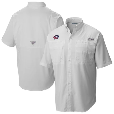 Men's Columbia White Columbus Blue Jackets Tamiami Short Sleeve Omni-Wick Button-Down Shirt