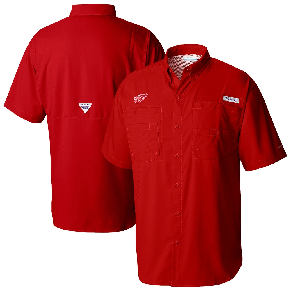 Men's Columbia Red Detroit Wings Tamiami Short Sleeve Omni-Wick Button-Down Shirt