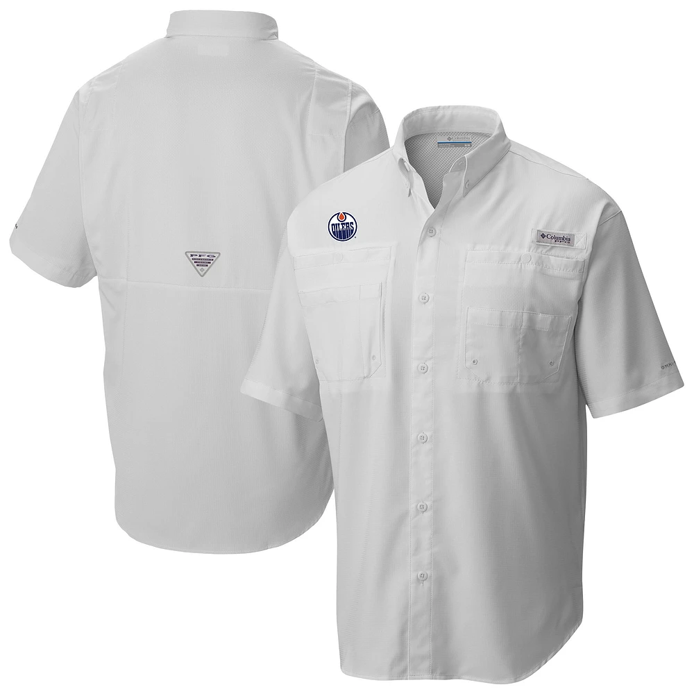 Men's Columbia White Edmonton Oilers Tamiami Short Sleeve Omni-Wick Button-Down Shirt