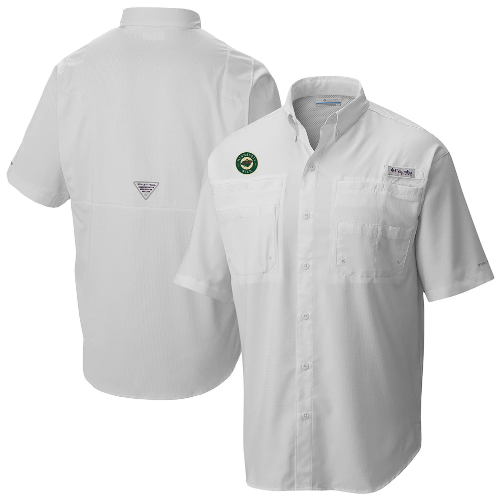 Men's Columbia White Minnesota Wild Tamiami Short Sleeve Omni-Wick Button-Down Shirt