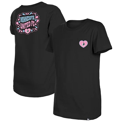 Girls Youth New Era Black Minnesota United FC Bubble Heart T-Shirt