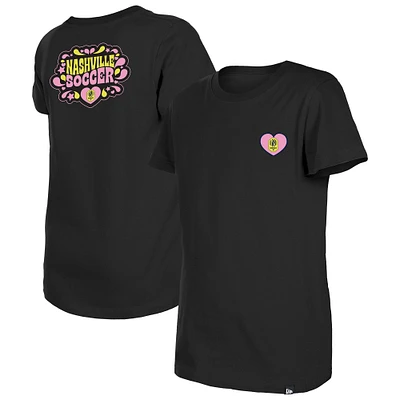 Girls Youth New Era Black Nashville SC Bubble Heart T-Shirt