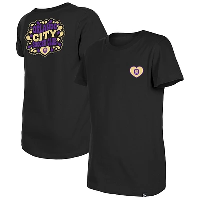 Girls Youth New Era Black Orlando City SC Bubble Heart T-Shirt