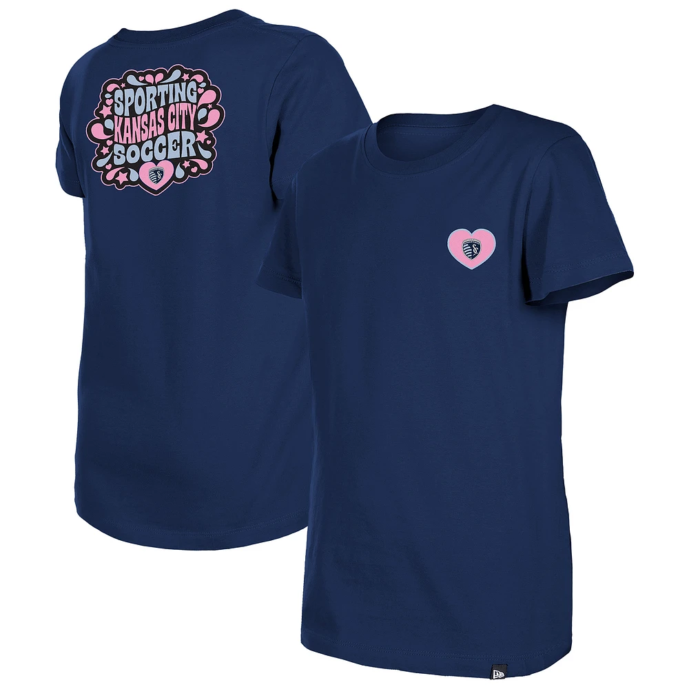 Girls Youth New Era Navy Sporting Kansas City Bubble Heart T-Shirt