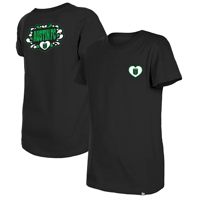 Girls Youth New Era Black Austin FC Bubble Heart T-Shirt