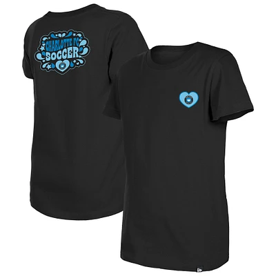 Girls Youth New Era Black Charlotte FC Bubble Heart T-Shirt