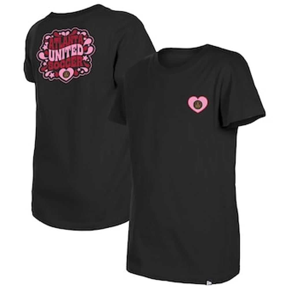 Girls Youth New Era Black Atlanta United FC Bubble Heart T-Shirt