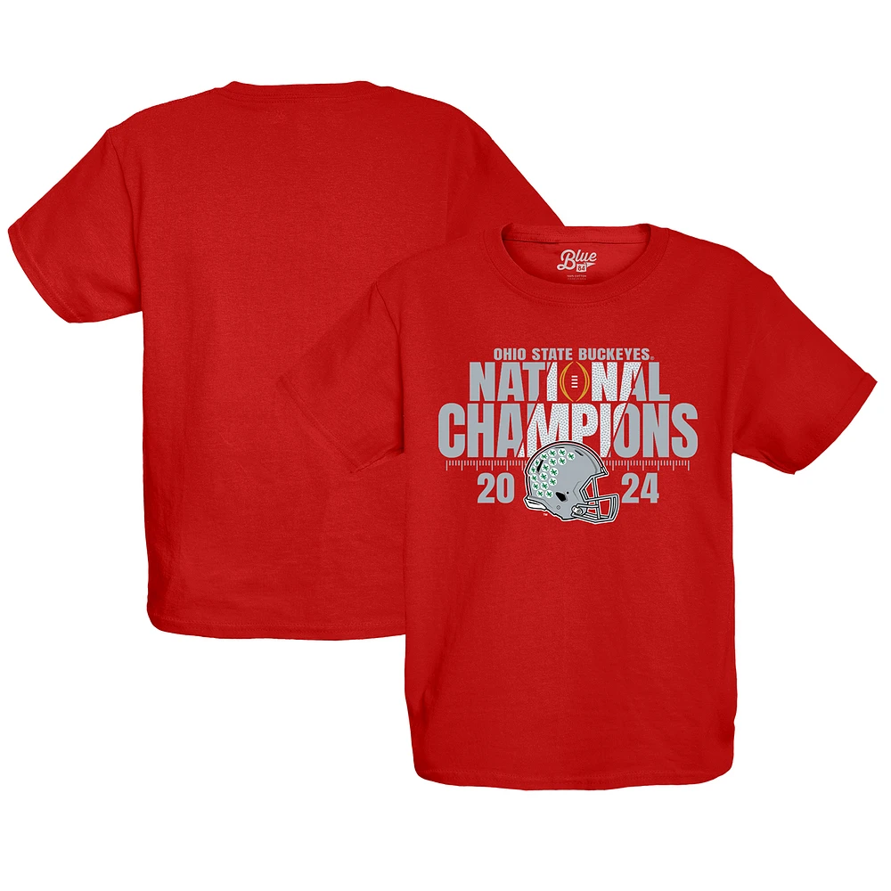 Youth Blue 84 Scarlet Ohio State Buckeyes College Football Playoff 2024 National Champions Fall Apart T-Shirt