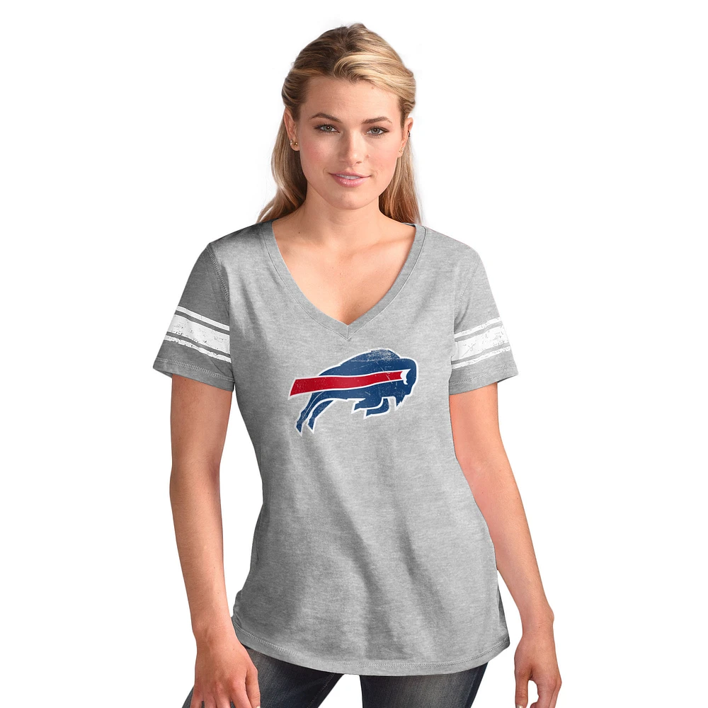 Women's G-III 4Her by Carl Banks Heather Gray Buffalo Bills First Pick Distressed V-Neck T-Shirt