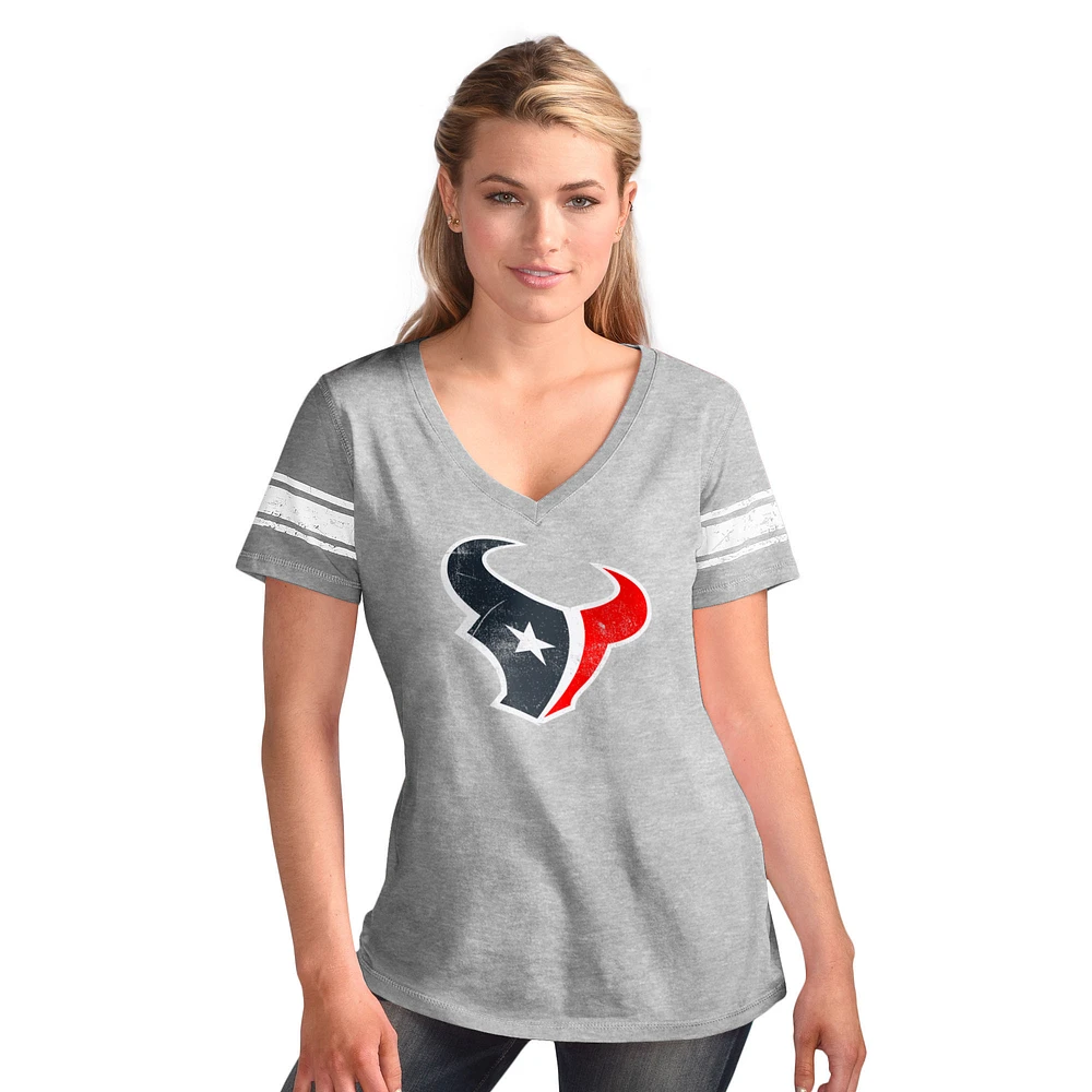 Women's G-III 4Her by Carl Banks Heather Gray Houston Texans First Pick Distressed V-Neck T-Shirt