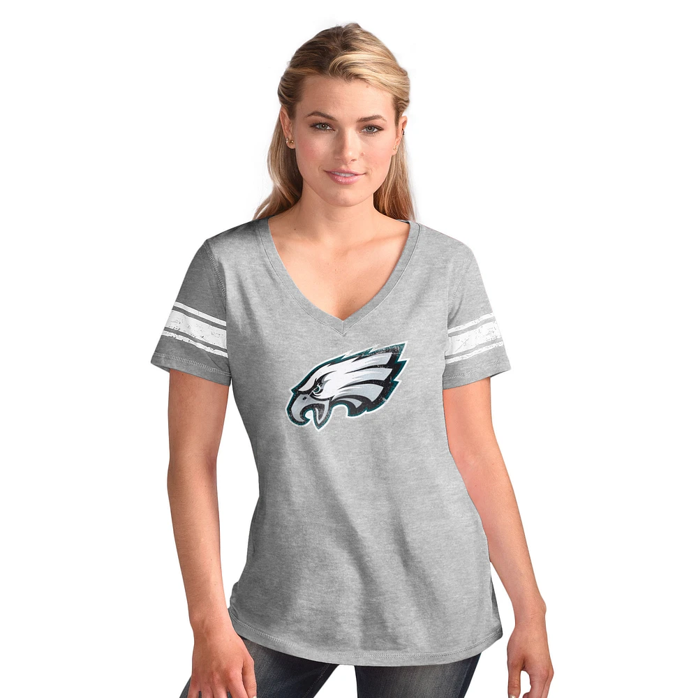 Women's G-III 4Her by Carl Banks Heather Gray Philadelphia Eagles First Pick Distressed V-Neck T-Shirt