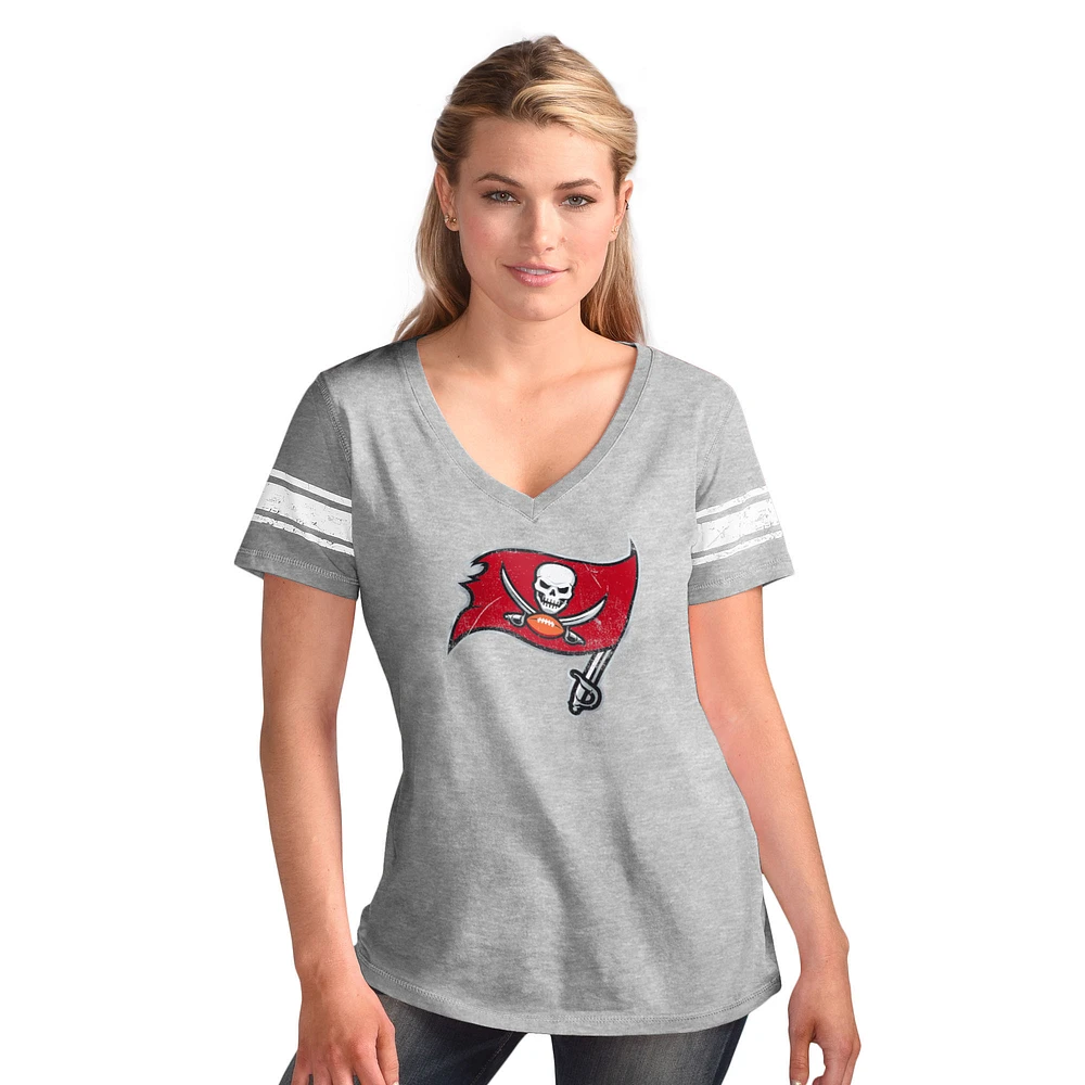 Women's G-III 4Her by Carl Banks Heather Gray Tampa Bay Buccaneers First Pick Distressed V-Neck T-Shirt