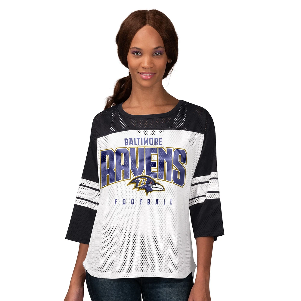 Women's G-III 4Her by Carl Banks Black Baltimore Ravens First Team 3/4-Sleeve Mesh T-Shirt
