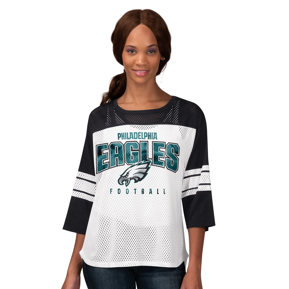 Women's G-III 4Her by Carl Banks Black Philadelphia Eagles First Team 3/4-Sleeve Mesh T-Shirt