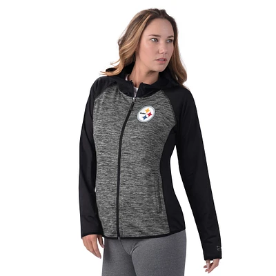 Women's MSX by Michael Strahan Black Pittsburgh Steelers Leslie Space Dyed Raglan Full-Zip Jacket
