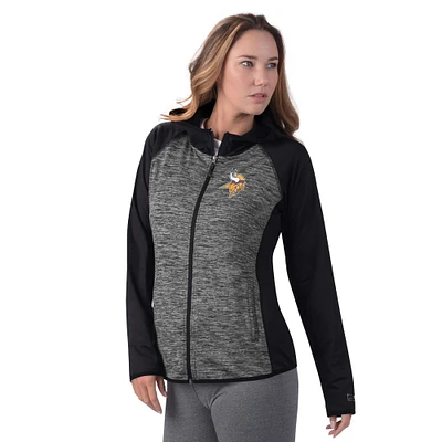 Women's MSX by Michael Strahan Black Minnesota Vikings Leslie Space Dyed Raglan Full-Zip Jacket