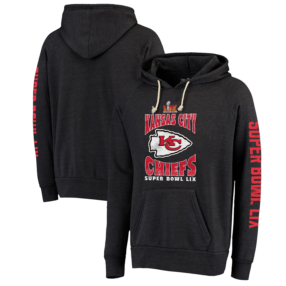 Men's Majestic Threads Black Kansas City Chiefs Super Bowl LIX Tri-Blend Pullover Hoodie