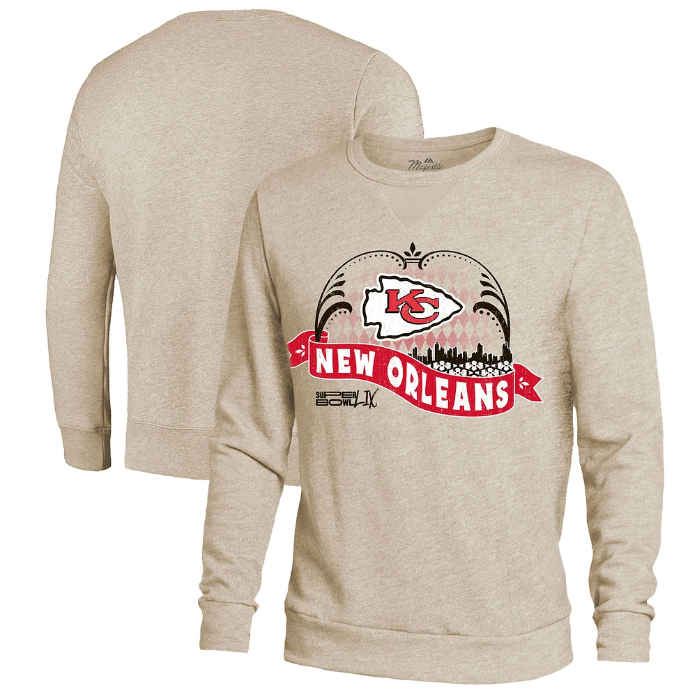 Men's Majestic Threads Cream Kansas City Chiefs Super Bowl LIX Oversized Fleece Sweatshirt