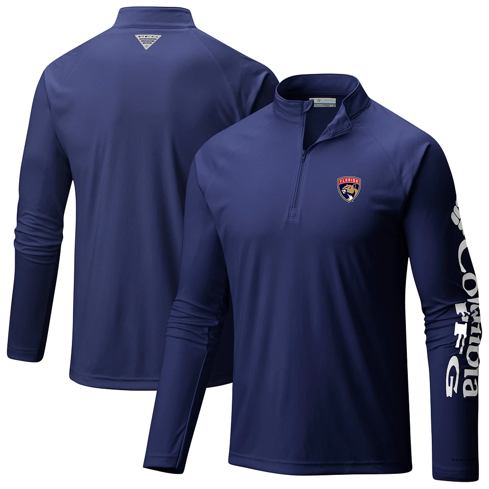 Men's Columbia Navy Florida Panthers Terminal Tackle Omni-Wick Raglan Quarter-Zip Top