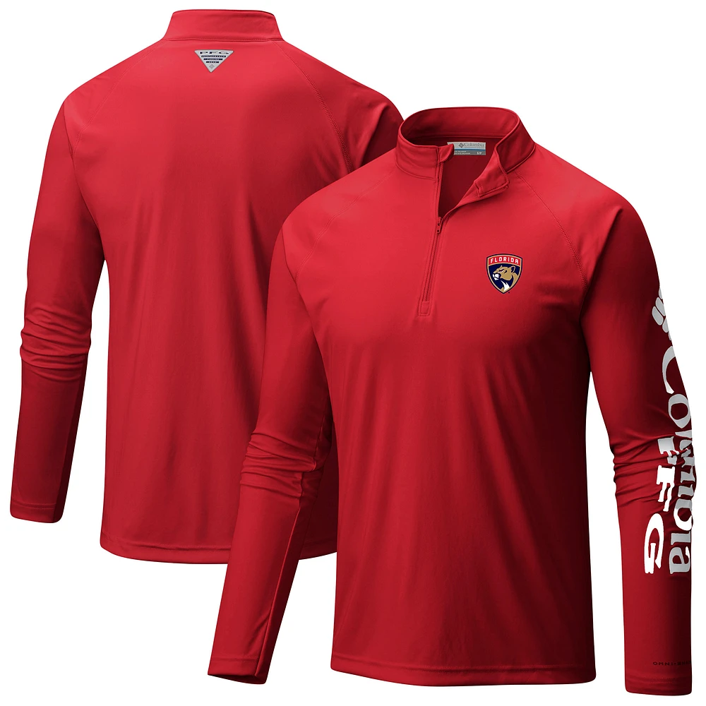 Men's Columbia Red Florida Panthers Terminal Tackle Omni-Wick Raglan Quarter-Zip Top