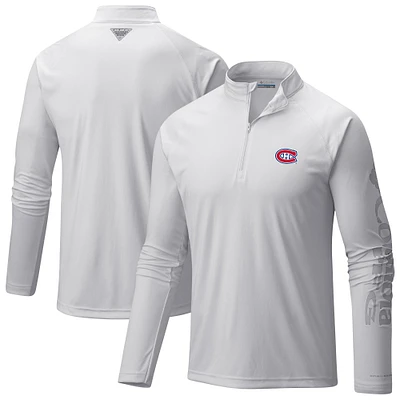 Men's Columbia White Montreal Canadiens Terminal Tackle Omni-Wick Raglan Quarter-Zip Top