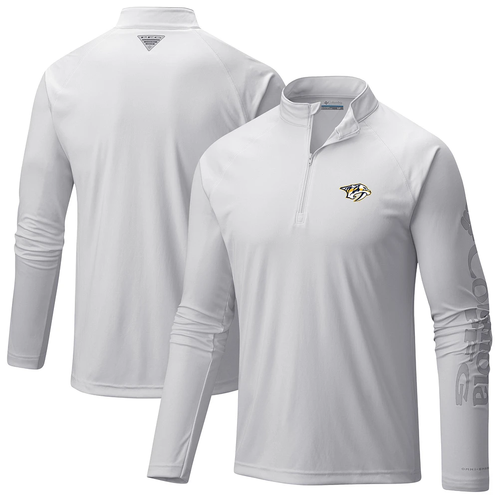 Men's Columbia White Nashville Predators Terminal Tackle Omni-Wick Raglan Quarter-Zip Top
