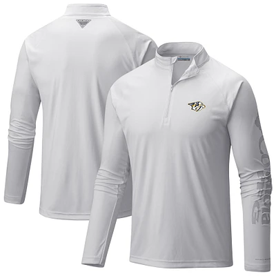 Men's Columbia White Nashville Predators Terminal Tackle Omni-Wick Raglan Quarter-Zip Top