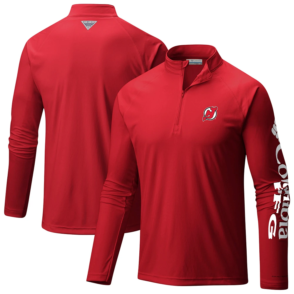Men's Columbia Red New Jersey Devils Terminal Tackle Omni-Wick Raglan Quarter-Zip Top