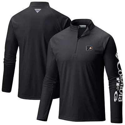 Men's Columbia Black Philadelphia Flyers Terminal Tackle Omni-Wick Raglan Quarter-Zip Top