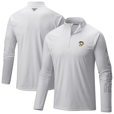 Men's Columbia White Pittsburgh Penguins Terminal Tackle Omni-Wick Raglan Quarter-Zip Top