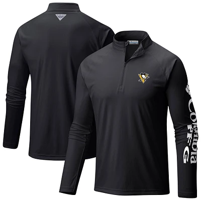 Men's Columbia Black Pittsburgh Penguins Terminal Tackle Omni-Wick Raglan Quarter-Zip Top