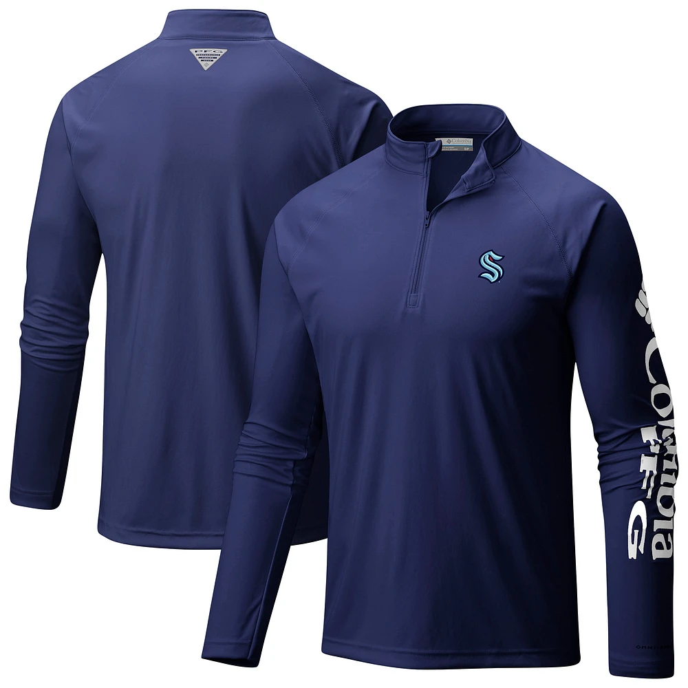 Men's Columbia Navy Seattle Kraken Terminal Tackle Omni-Wick Raglan Quarter-Zip Top