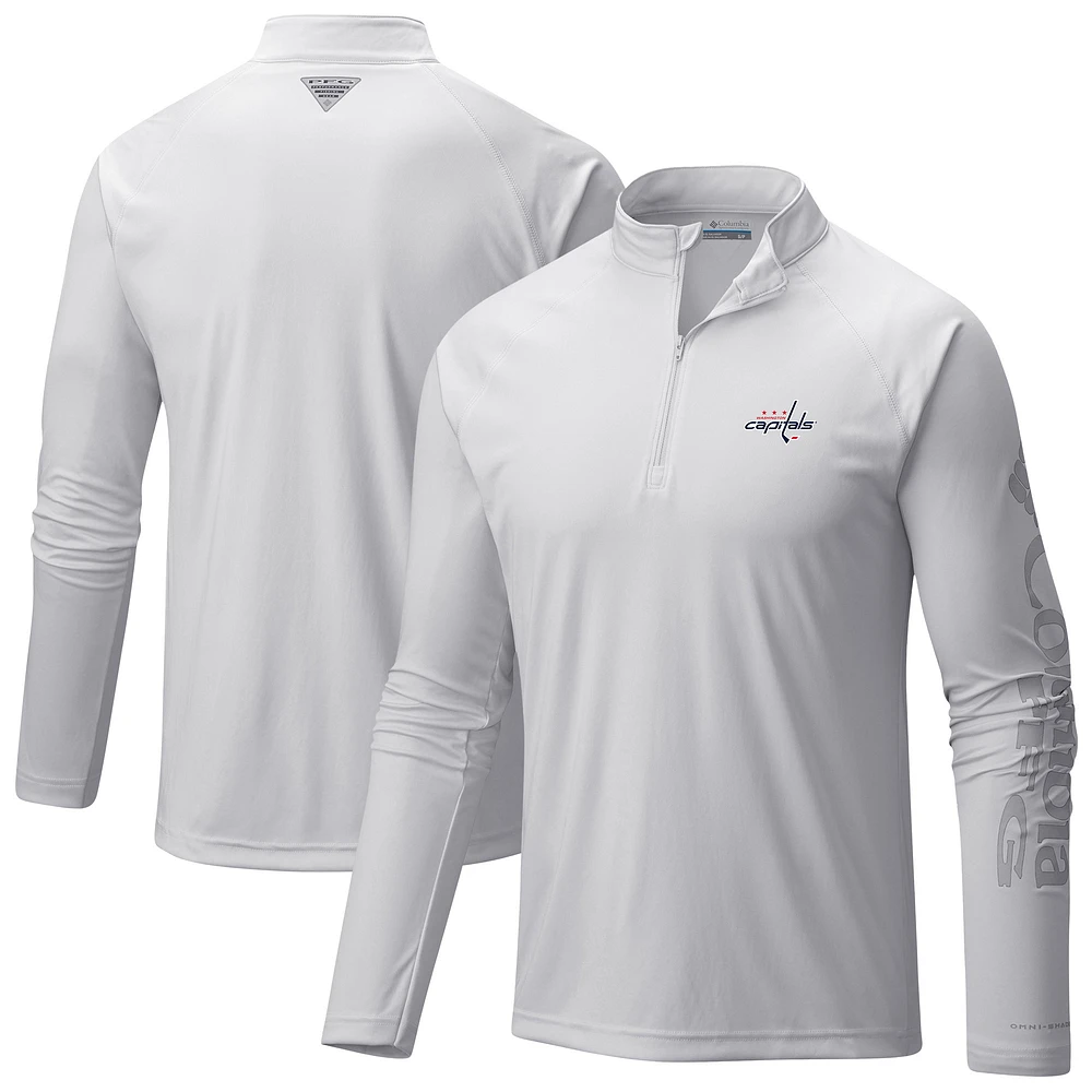 Men's Columbia White Washington Capitals Terminal Tackle Omni-Wick Raglan Quarter-Zip Top