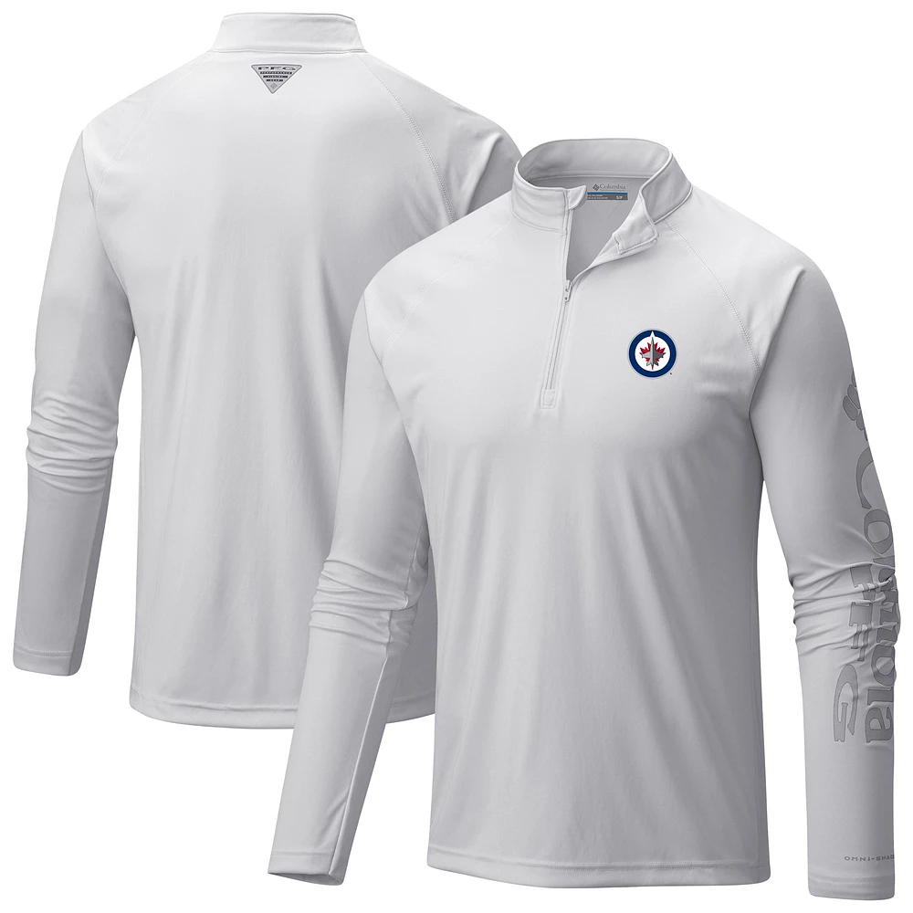 Men's Columbia White Winnipeg Jets Terminal Tackle Omni-Wick Raglan Quarter-Zip Top