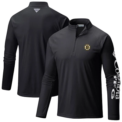 Men's Columbia Black Boston Bruins Terminal Tackle Omni-Wick Raglan Quarter-Zip Top
