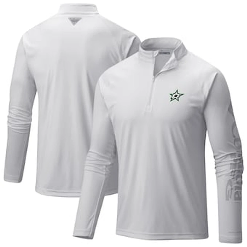 Men's Columbia White Dallas Stars Terminal Tackle Omni-Wick Raglan Quarter-Zip Top