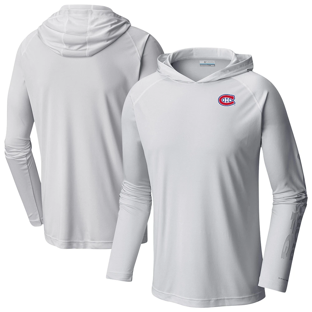 Men's Columbia White Montreal Canadiens Terminal Tackle Omni-Shade Raglan Pullover Hoodie
