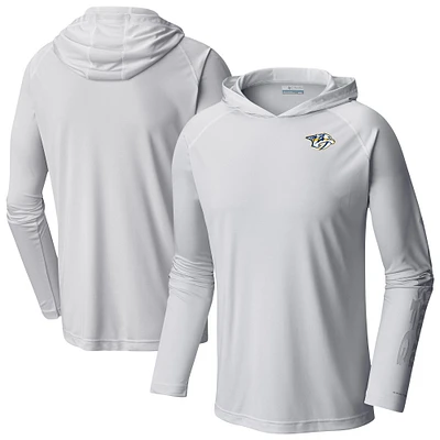 Men's Columbia White Nashville Predators Terminal Tackle Omni-Shade Raglan Pullover Hoodie