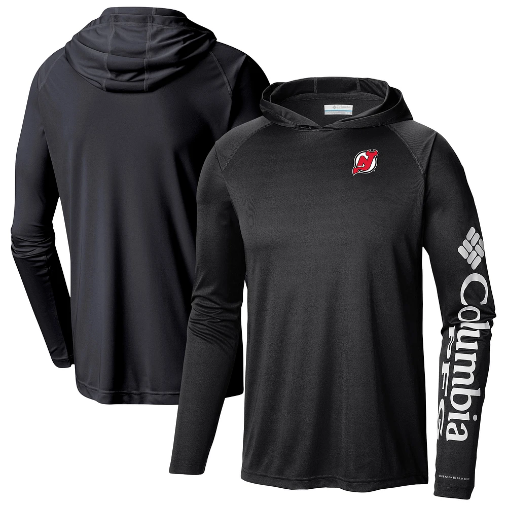 Men's Columbia Black New Jersey Devils Terminal Tackle Omni-Shade Raglan Pullover Hoodie