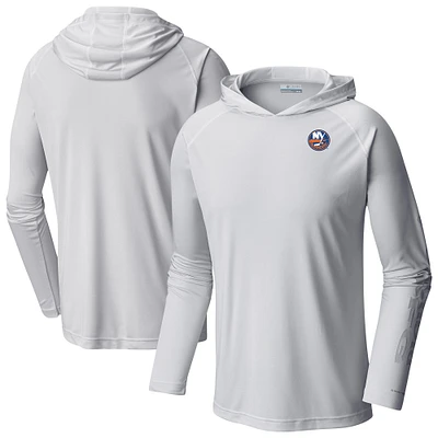 Men's Columbia White New York Islanders Terminal Tackle Omni-Shade Raglan Pullover Hoodie