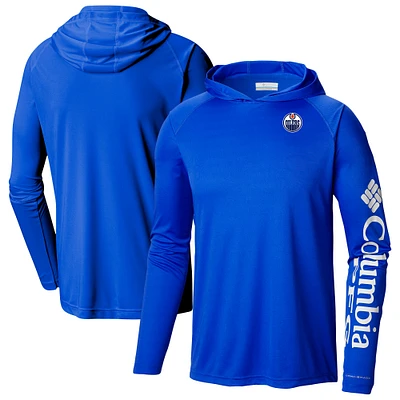 Men's Columbia Royal Edmonton Oilers Terminal Tackle Omni-Shade Raglan Pullover Hoodie