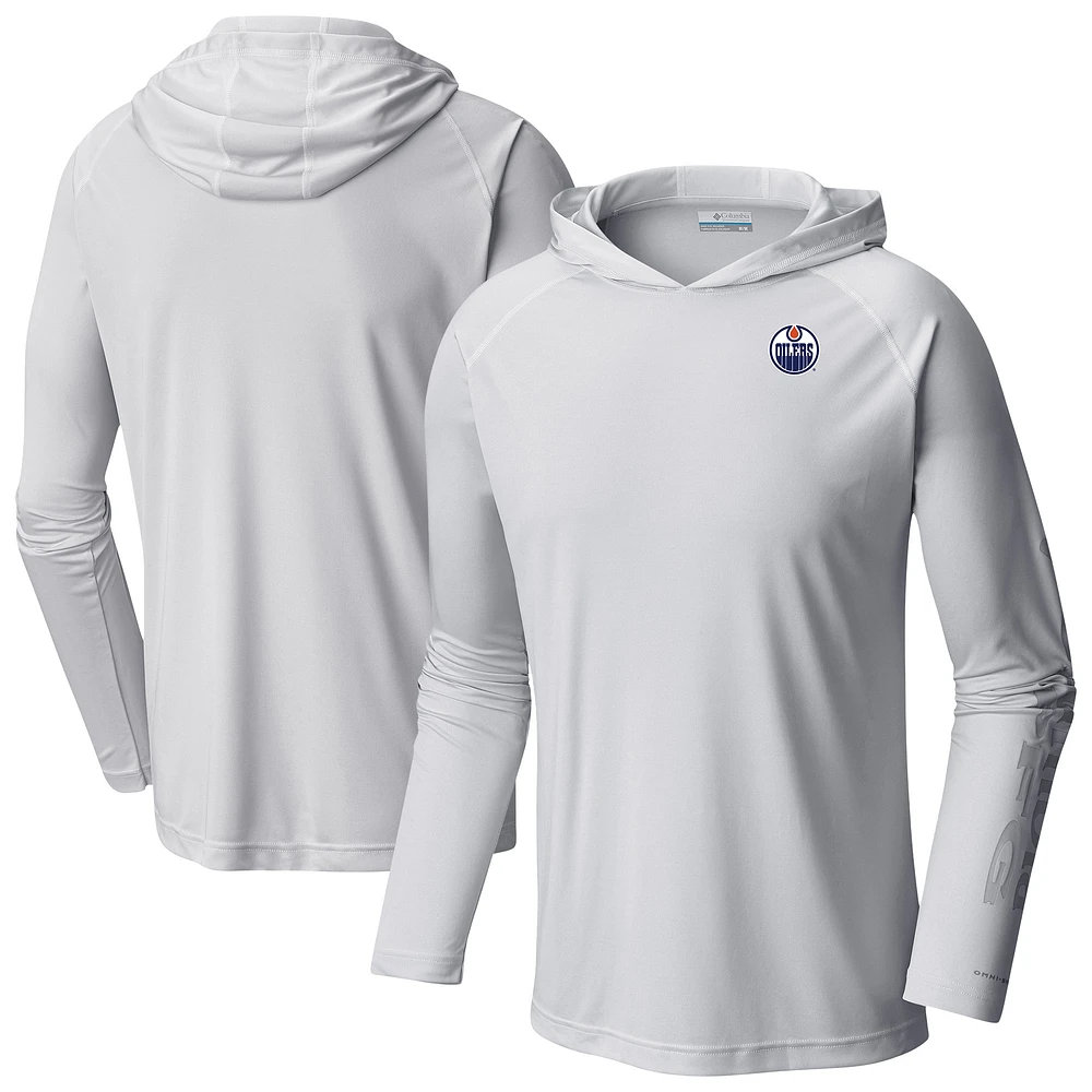 Men's Columbia White Edmonton Oilers Terminal Tackle Omni-Shade Raglan Pullover Hoodie