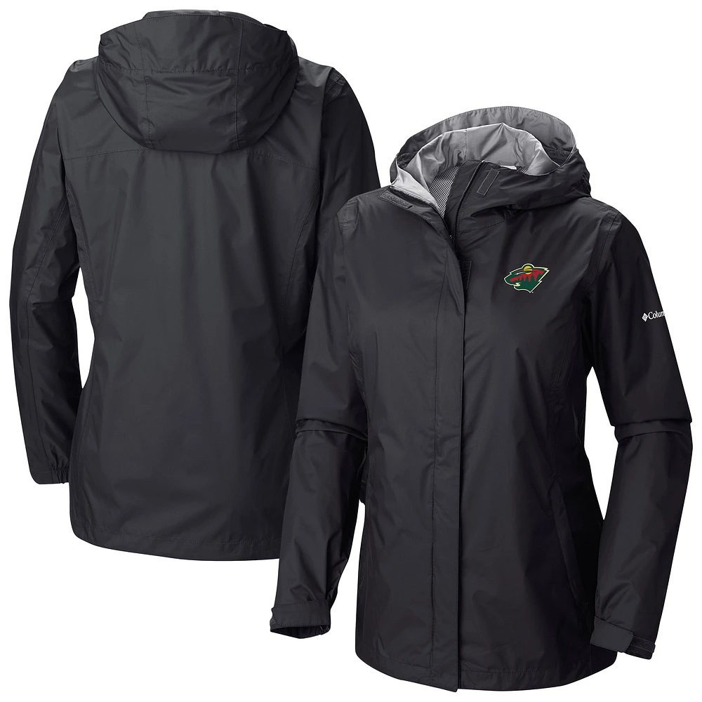 Women's Columbia Black Minnesota Wild Arcadia Omni-Tech Full-Zip Hooded Rain Jacket