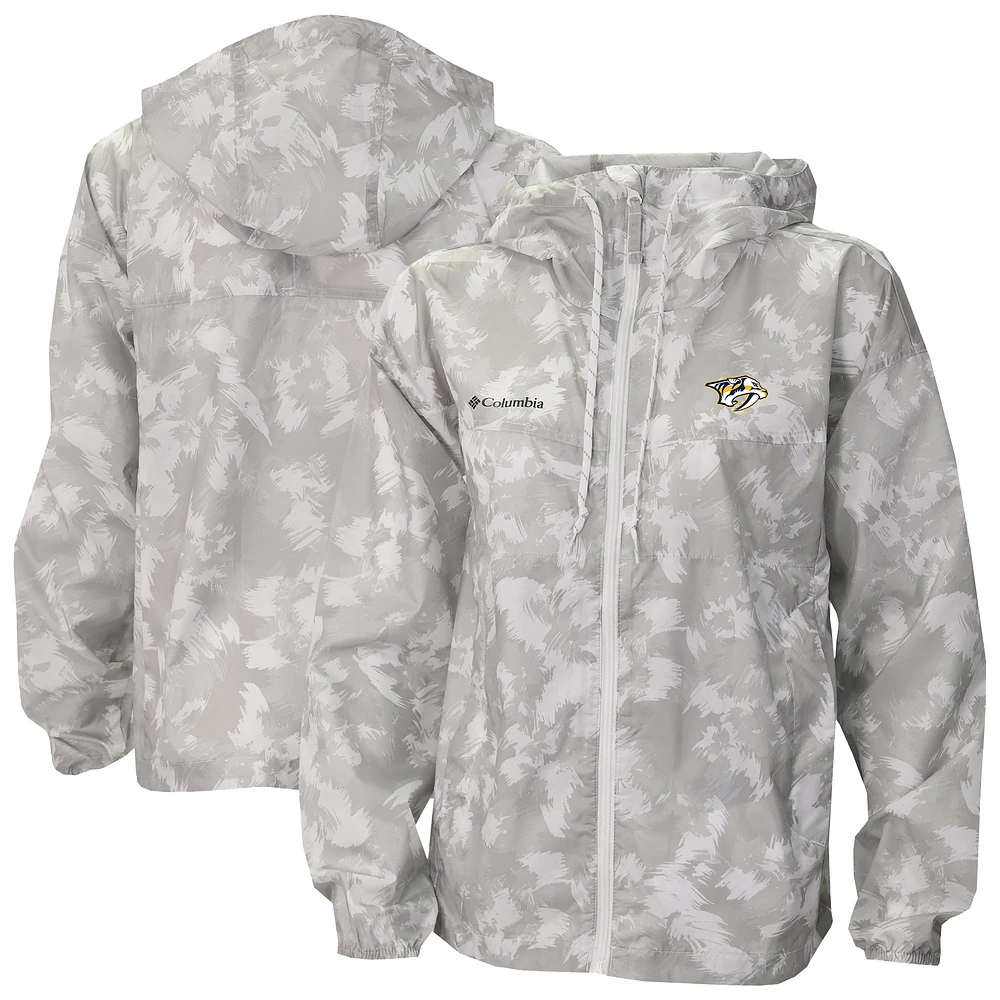 Women's Columbia White Nashville Predators Flash Challenger Omni-Shade Full-Zip Windbreaker Jacket