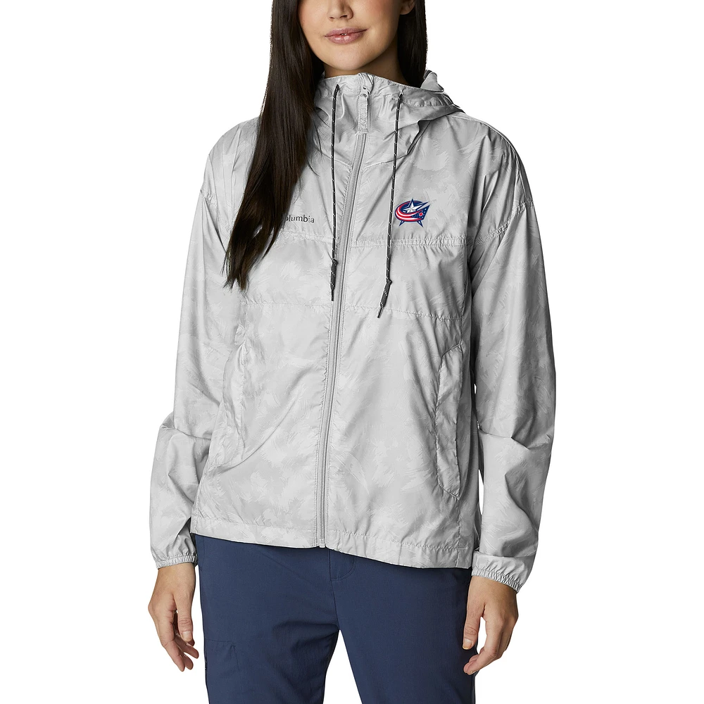 Women's Columbia White Columbus Blue Jackets Flash Challenger Omni-Shade Full-Zip Windbreaker Jacket