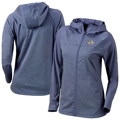 Women's Columbia Navy Nashville Predators Half Shot Omni-Wick Raglan Full-Zip Hoodie