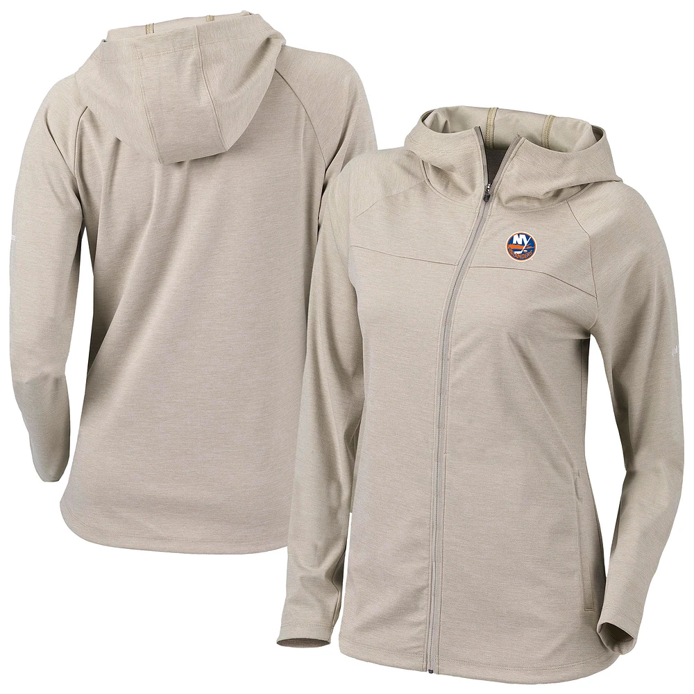 Women's Columbia Tan New York Islanders Half Shot Omni-Wick Raglan Full-Zip Hoodie