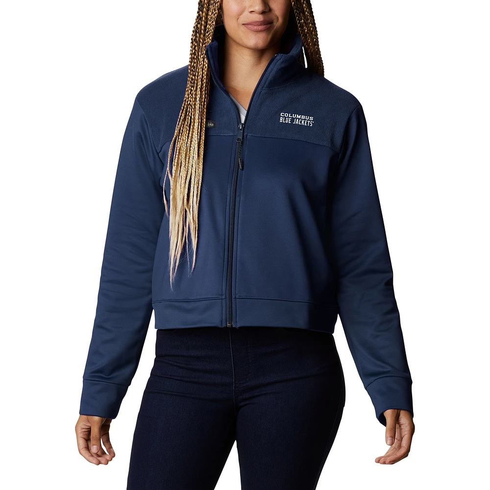 Women's Columbia Navy Columbus Blue Jackets Omni-Wick Cropped River Fleece Full-Zip Jacket