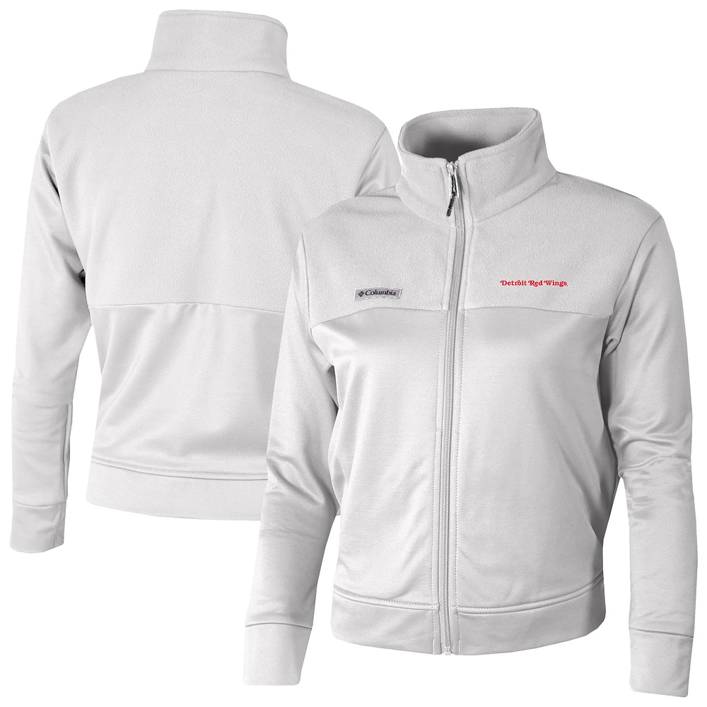 Women's Columbia White Detroit Red Wings Omni-Wick Cropped River Fleece Full-Zip Jacket